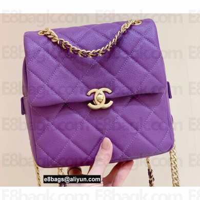 Chanel Backpack Bag with Chain AS3108 in Original Quality Grained Calfskin Purple 2022