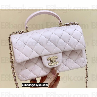 Chanel Mini Flap Bag with Top Handle AS2431 in Original Quality Lambskin Cherry Pink 2022