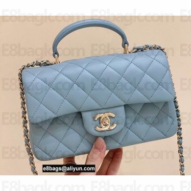 Chanel Mini Flap Bag with Top Handle AS2431 in Original Quality Lambskin Baby Blue 2022