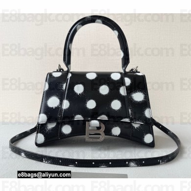Balenciaga Hourglass Small Handbag Sprayed Polka Dots Printed Box Black 2022