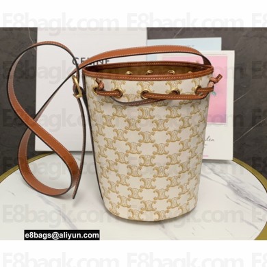 Celine Small Drawstring bag in Triomphe Canvas and Calfskin White 2022