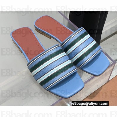 Loro Piana The Suitcase Stripe Flat Sandals Blue 2022