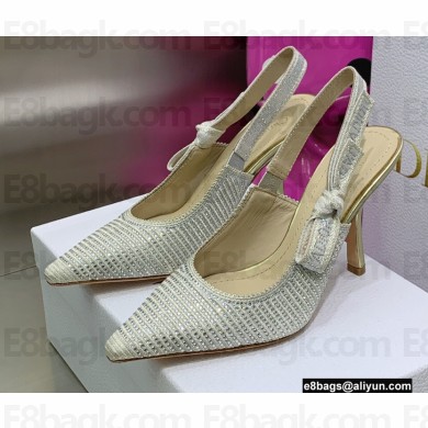 Dior Heel 9.5cm J'Adior Slingback Pumps in Cotton Embroidery with Thread and Strass Gold 2022