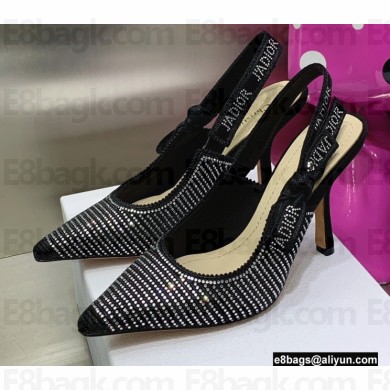 Dior Heel 9.5cm J'Adior Slingback Pumps in Cotton Embroidery with Thread and Strass Black 2022