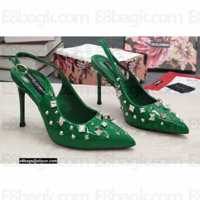Dolce & Gabbana Heel 10.5cm Studs and Crystals leather Slingbacks Green 2022