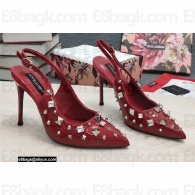 Dolce & Gabbana Heel 10.5cm Studs and Crystals leather Slingbacks Red 2022