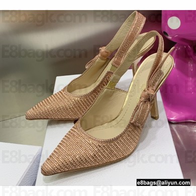 Dior Heel 9.5cm J'Adior Slingback Pumps in Cotton Embroidery with Thread and Strass Nude Pink 2022