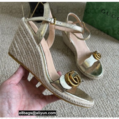 Gucci Platform 10cm Leather Espadrilles sandal Metallic Gold with Double G 2022