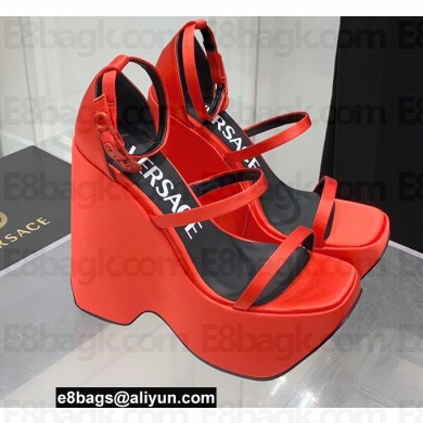 Versace Heel 16cm Platform 6.5cm Triplatform Satin Sandals Red 2022
