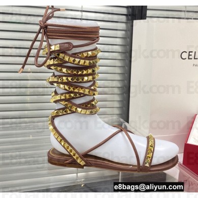 Valentino Rockstud No Limit Nappa Flat Sandals Brown 2022