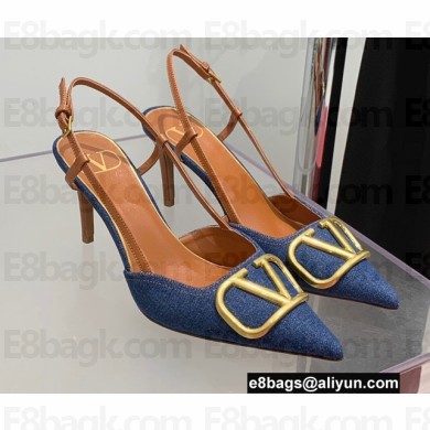 Valentino Heel 8cm Vlogo Denim Slingback Pumps 2022