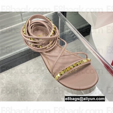 Valentino Rockstud No Limit Nappa Flat Ankle Sandals Nude 2022