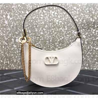 Valentino Mini Vlogo Signature Grainy Calfskin Hobo Bag White 2022