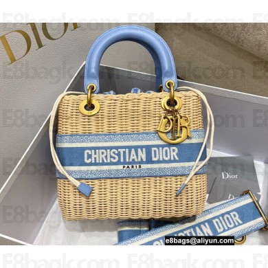 Lady Dior Medium Bag in Natural Wicker and Blue Dior Oblique Jacquard Blue 2022