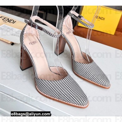 Fendi Baguette Heel Sandals Houndstooth Gray 2022