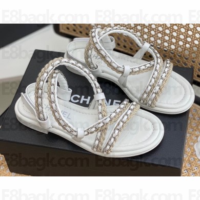 Chanel Chain Braided Sandals White 2022