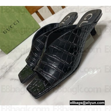 Gucci Heel 3cm Open-toe Sandals Crocodile Print Black 2022