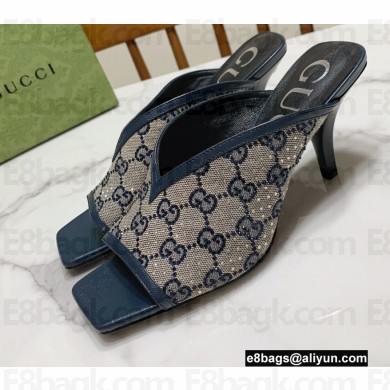 Gucci Heel 7.5cm Open-toe Sandals Pumps GG Crystals Canvas Blue 2022