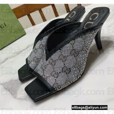 Gucci Heel 7.5cm Open-toe Sandals Pumps GG Crystals Canvas Gray 2022
