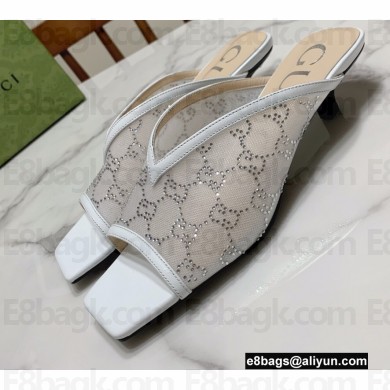 Gucci Heel 3cm Open-toe Sandals GG Crystals Mesh White 2022