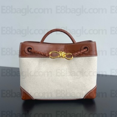 Bottega Veneta SMALL Andiamo Top handle bag in weathered leather and canvas Natural/light wood 2024
