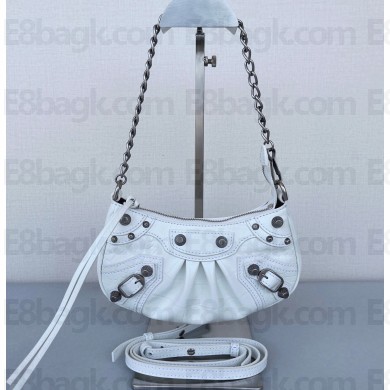 Balenciaga Le Cagole Mini Purse With Chain Crocodile Embossed in White 2022