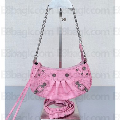 Balenciaga Le Cagole Mini Purse With Chain Crocodile Embossed in Pink 2022