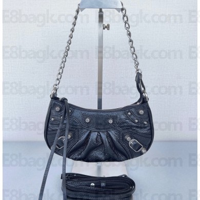 Balenciaga Le Cagole Mini Purse With Chain in Arena lambskin Black 2022