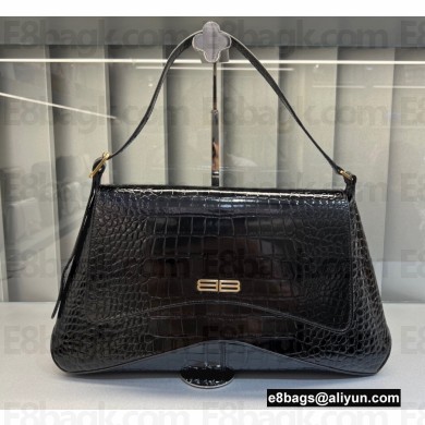 Balenciaga XX XL Flap Bag in crocodile embossed calfskin Black 2022