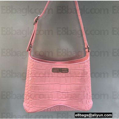 Balenciaga XX Small Hobo Bag in crocodile embossed calfskin Pink 2022
