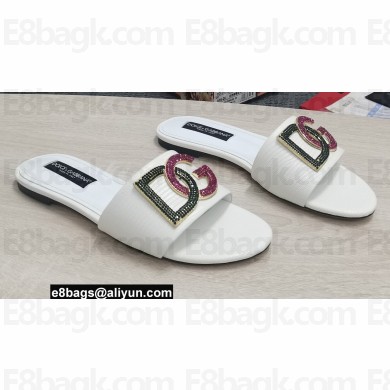 Dolce & Gabbana Iguana-print calfskin Slides with DG Logo White 2022