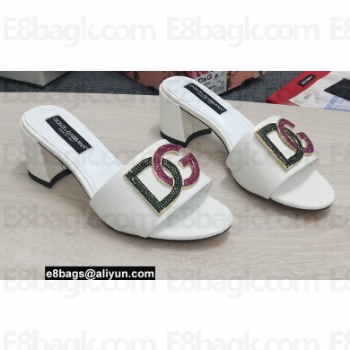 Dolce & Gabbana Heel 6.5cm Iguana-print calfskin Mules with DG Logo White 2022
