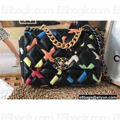 CHANEL 19 Handbag in Lambskin and Printed Fabric AS1160 Black/Multicolor 2022