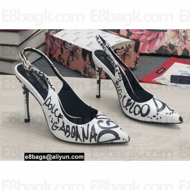 Dolce & Gabbana Heel 10.5cm leather Slingbacks Logo Print White 2022