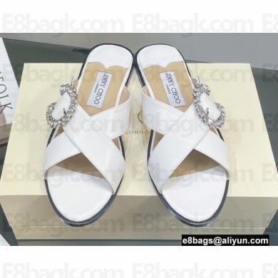 Jimmy Choo Flats Slides with Crystal Buckle White 2022