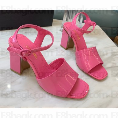 Chanel Heel 7.5cm Patent Leather Sandals Fuchsia 2022