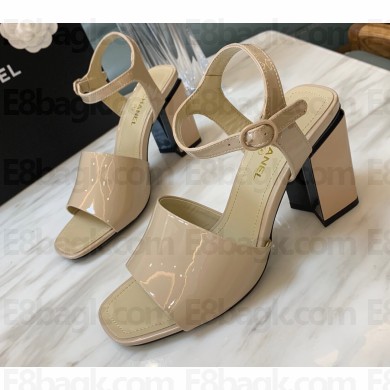 Chanel Heel 7.5cm Patent Leather Sandals Beige 2022