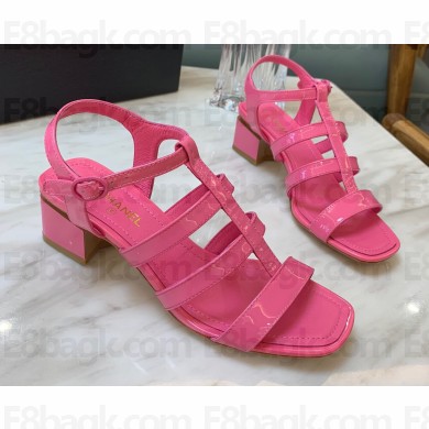 Chanel Heel 4.5cm Patent Leather Sandals Fuchsia 2022