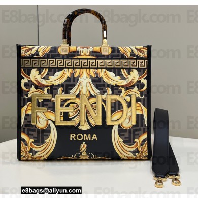 Fendi x Versace Sunshine Medium Shopper Bag Fendace Printed Black 2022