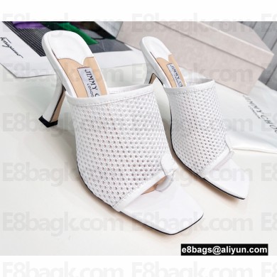Jimmy Choo Heel 8.5cm Seher Woven Rope and Nappa Leather Thong Mules White 2022