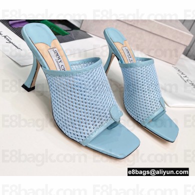Jimmy Choo Heel 8.5cm Seher Woven Rope and Nappa Leather Thong Mules Light Blue 2022