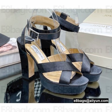 Jimmy Choo Heel 11.5cm Platform 3cm Gaia Sandals Satin Black 2022