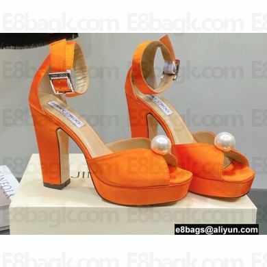 Jimmy Choo Heel 11.5cm Platform 3cm Socorie Sandals Satin with Pearl Detailing Orange 2022