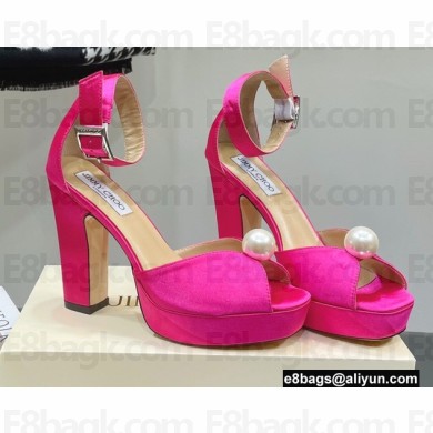 Jimmy Choo Heel 11.5cm Platform 3cm Socorie Sandals Satin with Pearl Detailing Fuchsia 2022