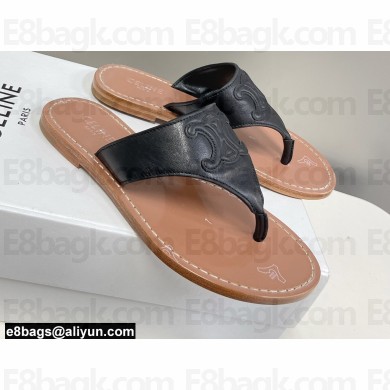 Celine Triomphe Flat Thongs In Calfskin Black 2022