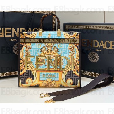 Fendi x Versace Sunshine Medium Shopper Bag Fendace Printed Light Blue 2022