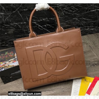 Dolce & Gabbana Small calfskin DG Daily shopper Tote Bag Brown