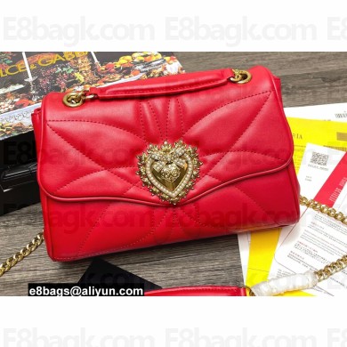 Dolce & Gabbana Small Devotion Shoulder Bag in Quilted Nappa Leather Red
