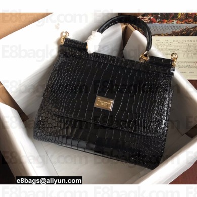 Dolce & Gabbana Medium Sicily bag in Crocodile-print Calfskin Black