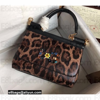 Dolce & Gabbana Small Sicily bag in Leopard-print with crystal DG logo patch
